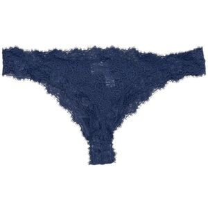 NWT Aerie by American Eagle Eyelash Lace Thong Underwear Panties Blue Size Large